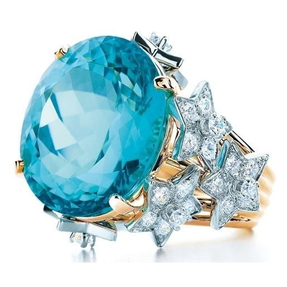 Diamond ring in sky blue color