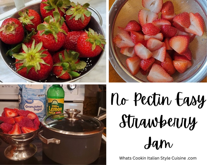 collage on how to make no pectin strawberry jam