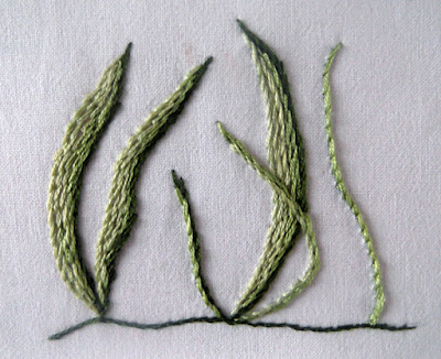 silk shading. thread painting, grass, plants, leaves