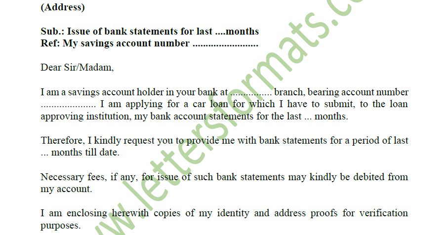 Request Letter To Bank For Statement Of Account Sample