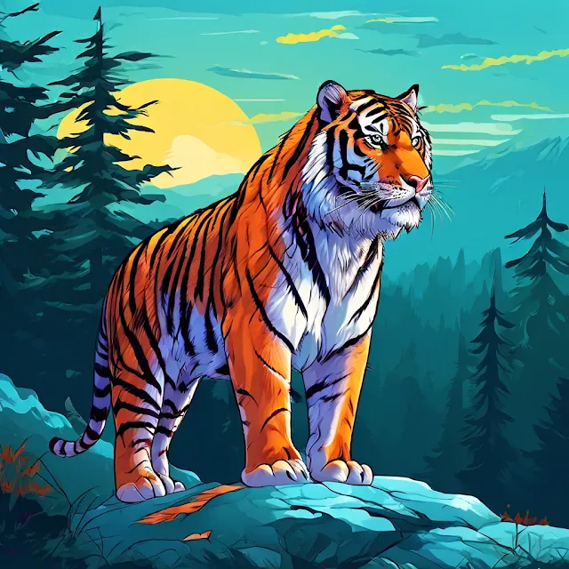 Tigre siberiano al amanecer. Arte digital