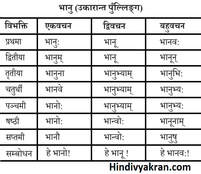 भानु शब्द रूप संस्कृत में – Bhanu Shabd Roop In Sanskrit