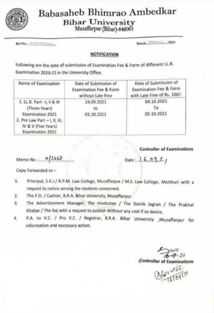 Babasaheb Bhimrao Ambedkar Bihar University LLB & BALLB EXAM FORM DATE