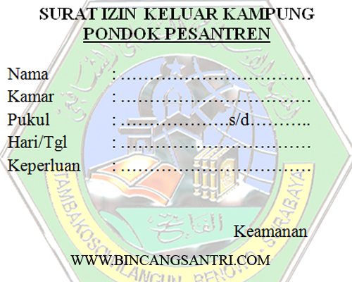 Surat Izin Keluar Pondok Pesantren Bincang Santri