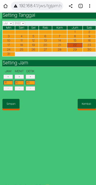 Cara Setting Jam Digital Masjid dengan Android Melalui Browser setting tanggal dan jam