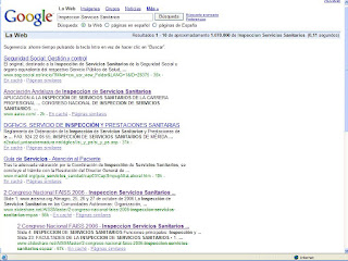 Resultados 5.º y 6.º de búsqueda en Google, el 10/03/07, de Inspeccion Servicios Sanitarios.