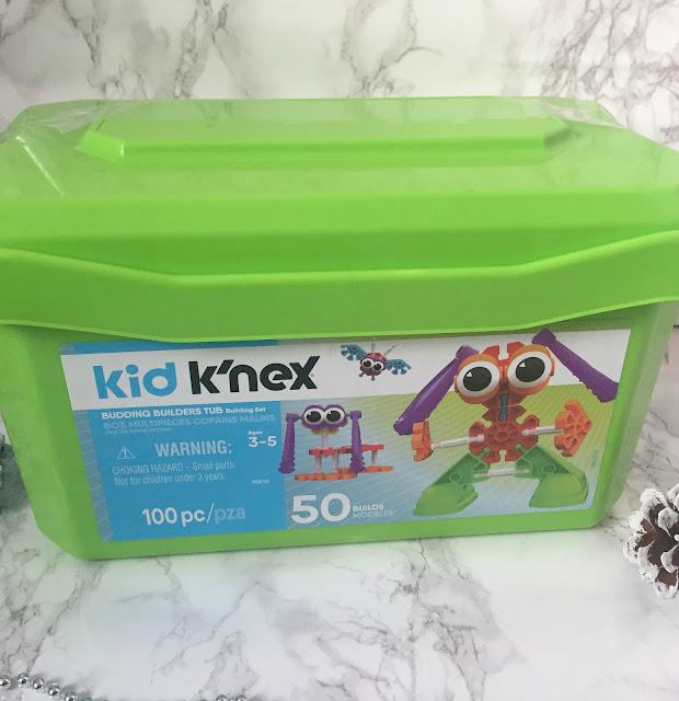 tub of kid K'nex construction toy