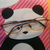 Whimsical panda sporting wire frame glasses to see better