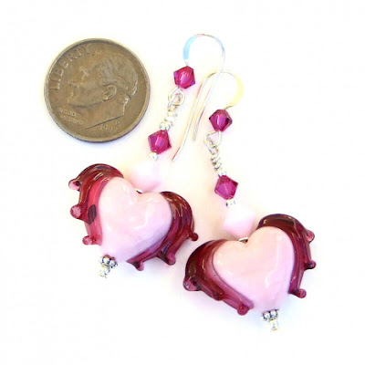 pink fuchsia valentines handmade earrings lampwork crystals