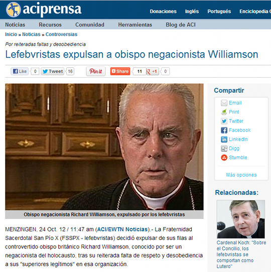 Lefebvristas expulsan a obispo negacionista Williamson