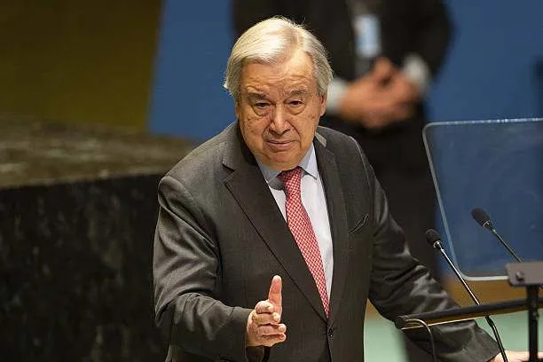 UN Secretary-General Antonio Guterres delivers a speech during the 'International Zero Waste Day' special event in New York, United States, on March 27, 2025. Photo by Mostafa Bassim/Anadolu