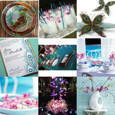 Peacock Style Board Like the blue straws and purple orchids