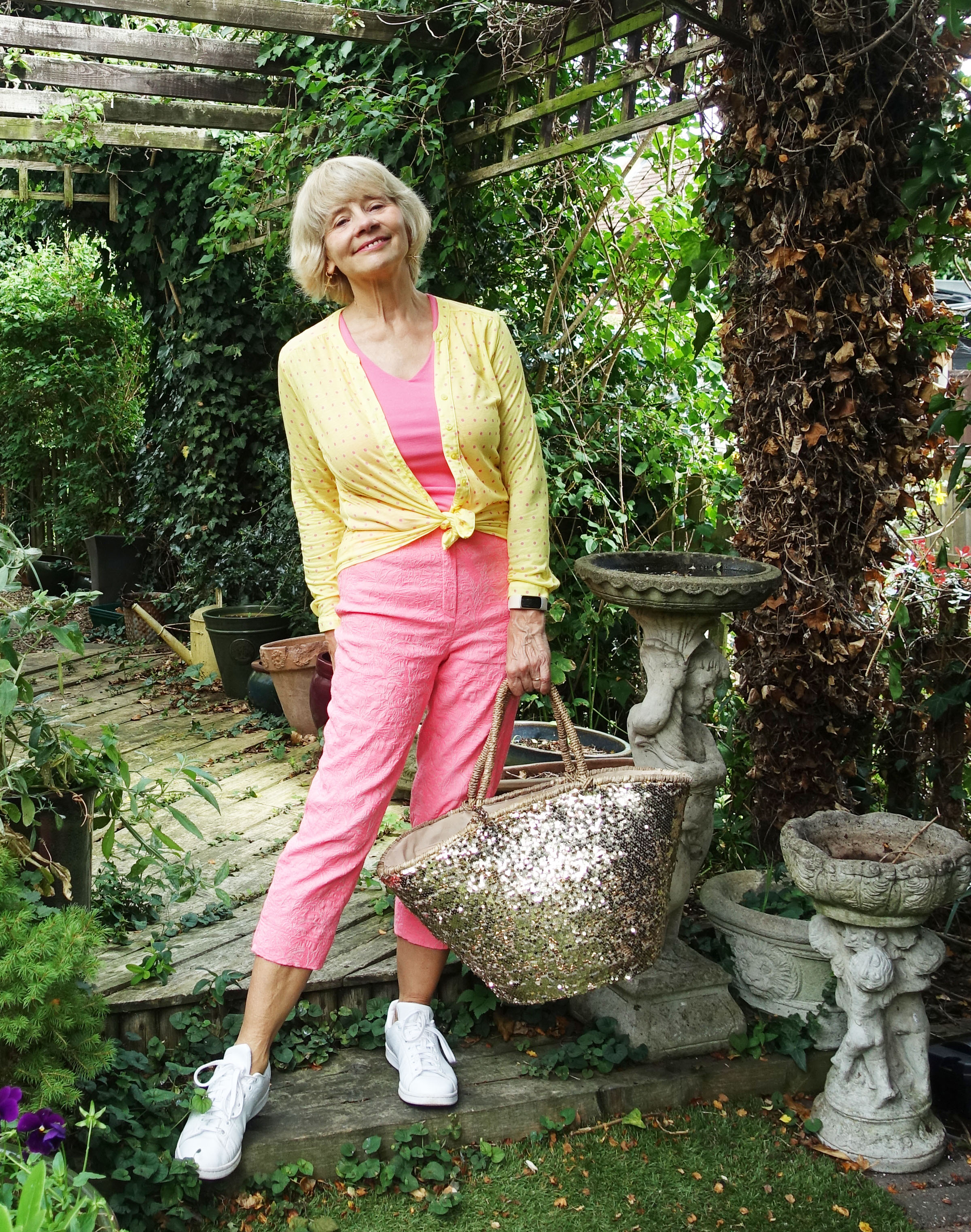 Yellow and pink worn by over 60s style blogger Gail Hanlon from Is This Mutton