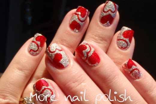 Christmas Nail Art: Red and Silver Glitter with Stamped Flower - YouTube