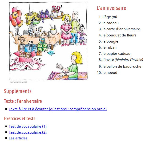 Afbeeldingsresultaat voor l'anniversaire de quelqu'un vocabulaire