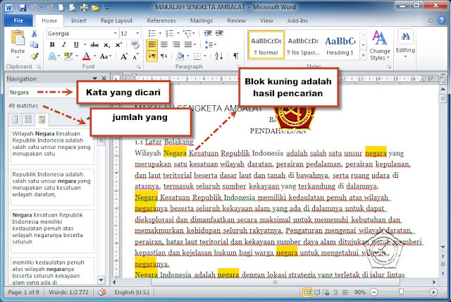 Cara Mencari kata di Microsoft Word