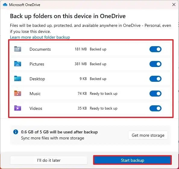 onedrive file backup automatic