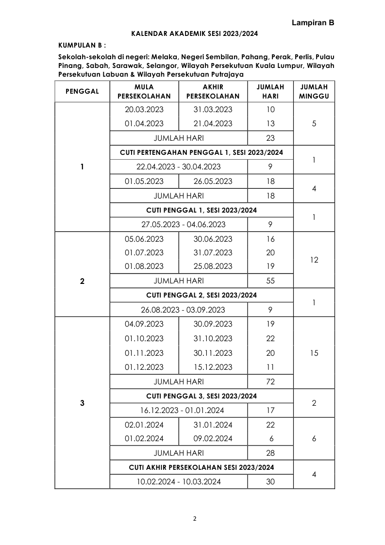 jadual cuti sekolah 2023