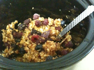 applesauce with berries and spices, before cooking in a crockpot. apples were chopped with a food processor.