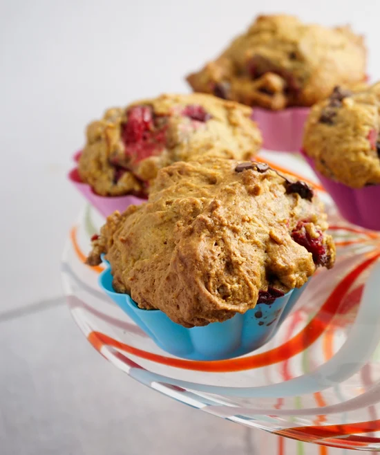 Spiced pumpkin muffin on a colourful plate