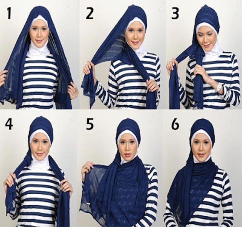 Tutorial dan gambar cara memakai jilbab hijab modern gaul panjang