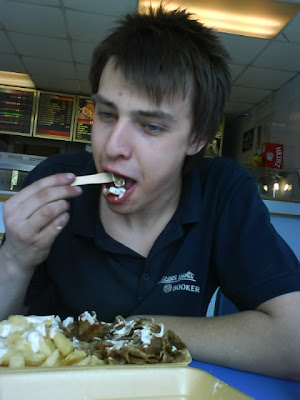 chicken doner meat. the doner meat and chips.