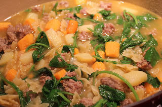 Italian sausage, potato, and kale soup