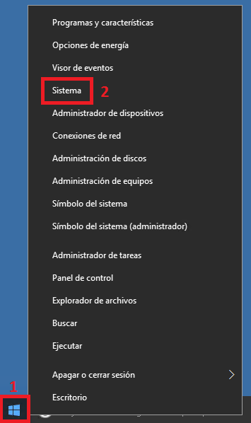 ventana de Sistema de Windows 10