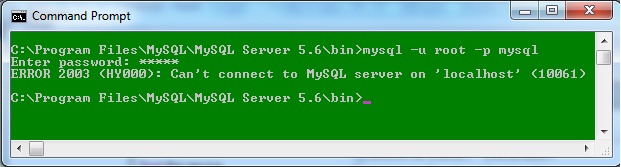 Error can t connect to local mysql server