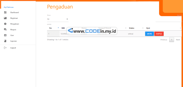 Tampilan Aplikasi Pengaduan Masyarakat Berbasis Web (PHP) - 3