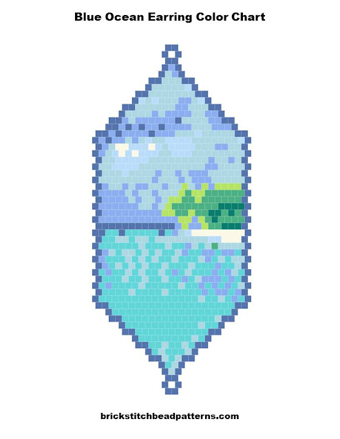 Blue Ocean Earring Free Brick Stitch Bead Pattern Color Chart