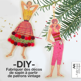 Tutoriel décoration de sapin à partir de patrons vintage avec du papier transfert