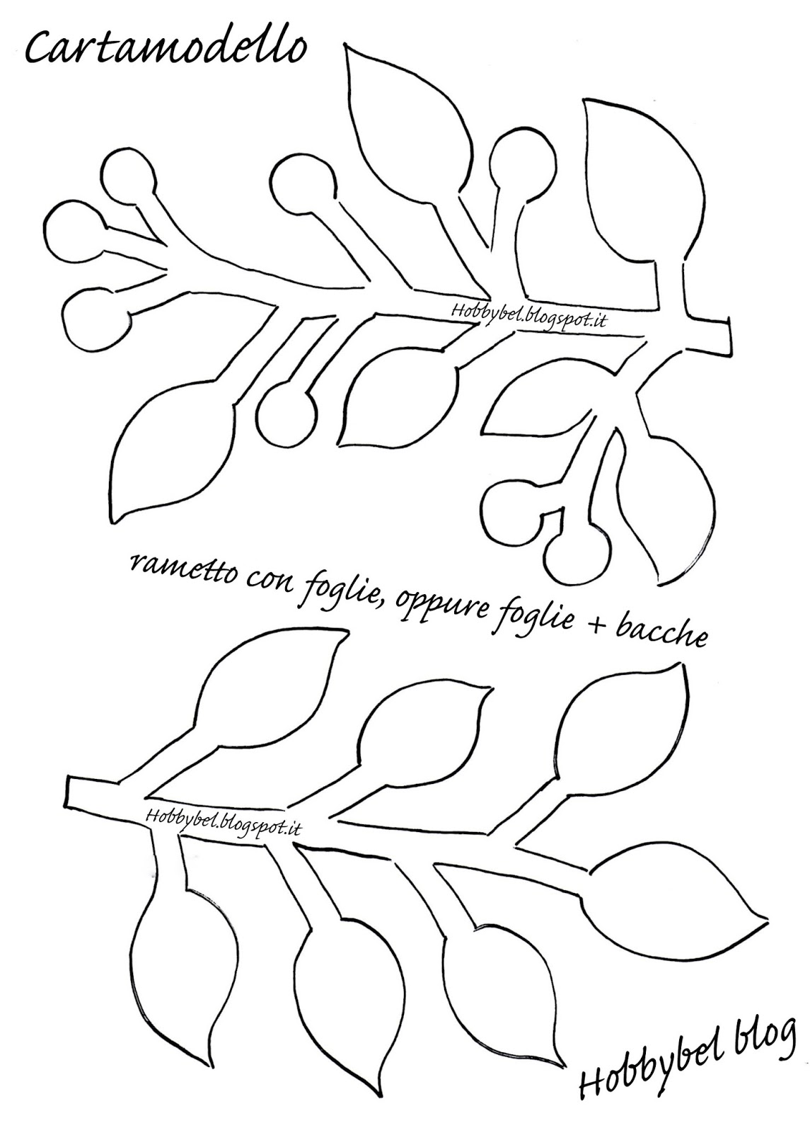 foglie rametto cartamodello ramo feltro fiori pannolenci ritagliare immagine disegno lavoretti hobbybel gratis