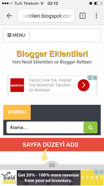 Adsense Sayfa Düzeyi Reklam Birimi