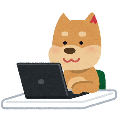 コンピューターを使う犬のキャラクター