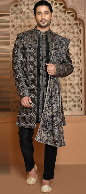 groom-banarasi-silk-sherwani-black-with-weaving-work