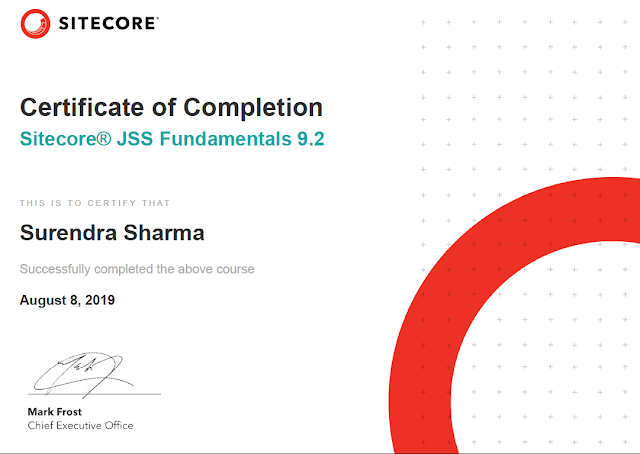 Sitecore JSS Fundamentals 9.2 certificate