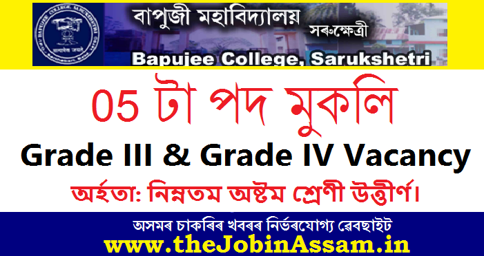 Bapujee College Recruitment 2022 - 05 Grade III and Grade IV Vacancy