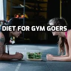 Diet for gym goers.Male and female gymgoers Performing planks while grinning and observing one another