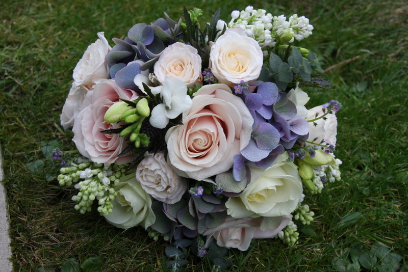  Blue wedding bouquet in lovely spring blooms including White Lila 