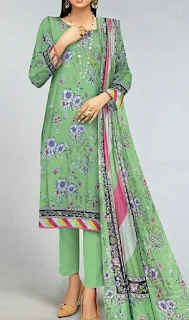 Soft Green Lawn 3pc Unstitched suit