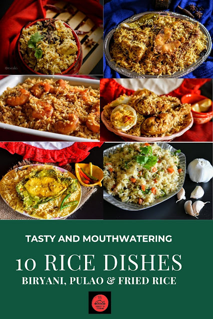 Most tasty Indian Rice dishes, Biryani, Pulao recipe, Chicken Biryani, Burnt Garlic Fried Rice, shadesofcooking
