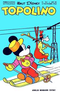 Topolino 261 - 27 Novembre 1960 | ISSN 1120-611X | CBR 215 dpi | Settimanale | Fumetti | Universo Disney
Numero volumi : IN CORSO
Topolino apparve in Italia il 30 marzo 1930, quando sul n.13 del settimanale torinese Illustrazione del Popolo, diretto da Lorenzo Gigli, fu pubblicata la prima striscia disegnata da Ub Iwerks e intitolata Le avventure di Topolino nella giungla. Due anni dopo si ha il primo libro illustrato italiano con le sue immagini: Sua Altezza Reale il Principe Codarello e, poco più tardi, il 31 dicembre 1932, esce il primo numero di Topolino in formato giornale, edito da Nerbini.
Sulla falsariga del celebre Corriere dei Piccoli, anche Topolino si presentava ai lettori con periodicità settimanale e si apriva con una breve storia in cui le didascalie sono scritte in rima e realizzata da Giove Toppi, che divenne quindi il primo autore Disney italiano. Sul settimanale della Nerbini, comunque, trovano spazio soprattutto le strisce e le tavole realizzate da Floyd Gottfredson. In queste storie vengono anche introdotte delle didascalie in rima, scritte dal primo direttore della rivista, Paolo Lorenzini (detto Collodi Nipote in quanto nipote di Carlo Collodi), e viene anche assegnato il nome definitivo alla spalla di Topolino, ovvero quel Pippo un po' lunatico e un po' svampito che sui libri della Salani veniva ancora chiamato Medoro.
Nerbini non si era assicurato correttamente i diritti di pubblicazione: quando aveva varato la sua rivista, infatti, si era rivolto al Consorzio Cinematografico E.I.A., il distributore dei cortometraggi di Topolino, quando in realtà i diritti per le riviste erano stati dati in mano al giornalista Guglielmo Emanuel dallo stesso Disney. Per cui, per un paio di numeri, la testata passò da Topolino a Topo Lino, per poi riprendere la nota testata con il n.7. Il Topolino Giornale era formato da otto pagine e non conteneva solo storie a fumetti Disney ma anche storie non-Disney che anzi erano di solito la maggioranza delle storie presenti in un numero.
Il numero 137 del Topolino Giornale, dell'11 agosto 1935, segna il passaggio di consegne da Nerbini alla Mondadori. Il fascismo, tuttavia, causò dei problemi al giornale. Dal 1938, il Min.Cul.Pop. (Ministero della Cultura Popolare) impone alla stampa di non editare più i protagonisti del fumetto popolare americano. Il solo Topolino è risparmiato, e così il suo logo e il suo personaggio possono continuare ad esistere nelle edicole italiane, ma in piena seconda guerra mondiale, a partire dal n.476 del 27 gennaio 1942, anche il settimanale è costretto a cedere alle restrizioni. Lo sostituisce Tuffolino, un ragazzetto dalle medesime caratteristiche fisiche, disegnato dal grande illustratore Pierlorenzo De Vita. Con la fine del fascismo, le avventure di Topolino poterono di nuovo essere pubblicate.
Alla fine degli anni quaranta, però, i giornali a fumetti che pubblicavano storie a puntate di non più di due tavole ad episodio erano irrimediabilmente in crisi, e così lo stesso Topolino, le cui vendite erano di gran lunga calate rispetto al periodo d'oro. Mondadori, però, non poteva rinunciare alla rivista da edicola per non perdere i ricchi diritti delle pubblicazioni da libreria, così decise un doloroso ma necessario cambio di formato e periodicità. Nel 1949 nasce così il periodico a fumetti Topolino formato libretto, all'inizio con cadenza mensile, quindi quindicinale e, infine, settimanale, fino a giungere a oggi al suo sessantesimo anniversario e con oltre 3000 numeri usciti, ricchi di storie tra le più famose, con autori da Carl Barks a Romano Scarpa, da Floyd Gottfredson a Giovan Battista Carpi e così via.