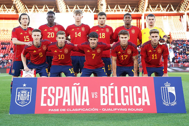 📸SELECCIÓN DE ESPAÑA SUB 21 📆26 marzo 2024 ⬆️Álvaro Carreras, Samu Omorodion, Dean Huijsen, Marc Pubill, Cristhian Mosquera, Alejandro Iturbe. ⬇️Beñat Turrientes, Fermín, Diego López, Pablo Barrios, Robert Navarro. SELECCIÓN DE ESPAÑA SUB 21 1 🆚 SELECCIÓN DE BÉLGICA SUB 21 0 Martes 26 /03/2024, 19:00 horas. Campeonato de Europa de Selecciones Sub 21, fase de clasificación, Grupo B, jornada 6. Almería, España, Power Horse Stadium. GOLES: ⚽1-0: 88’, Mateo Joseph.