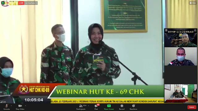 Dalam Rangka HUT Korps  Hukum  AD Ke-69, Staf Hukum Divif 2 Kostrad Ikuti Webminar