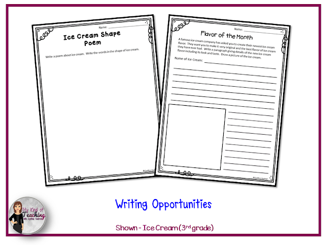 Shows the ice cream writing prompt for third grade