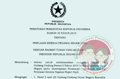  Tentang Penilaian Kinerja Pegawai Negeri Sipil  PP Nomor 30 Tahun 2019 Tentang Penilaian Kinerja PNS