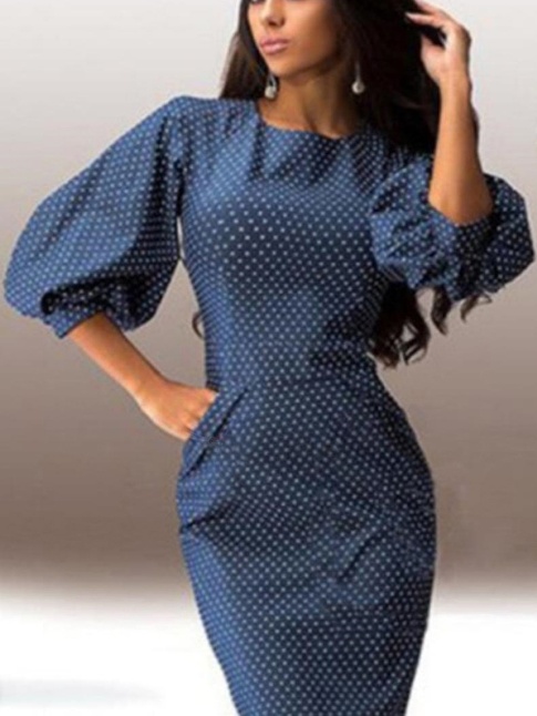 Boat Neck Polka Dot Bodycon Dress –Summer sale price:US$19.95