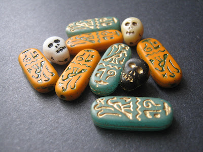 Skull and Egyptian Hieroglyph Czech Glass Beads