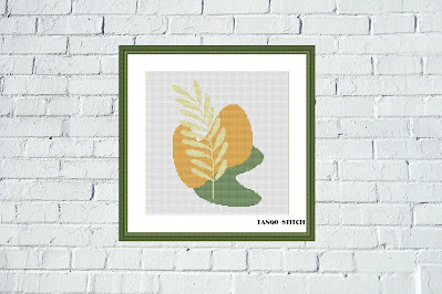 Yellow green plant abstract cross stitch pattern, Tango Stitch